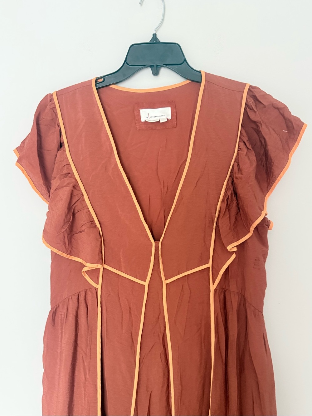 Anthropologie Rust Orange Ruffle Maxi Dress Size L Boho Tiered Maxi Dress - Picture 3 of 7